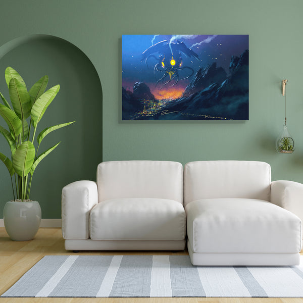 Alien Ship Invading Night City Canvas Painting Synthetic Frame-Paintings MDF Framing-AFF_FR-IC 5005285 IC 5005285, Abstract Expressionism, Abstracts, Art and Paintings, Cities, City Views, Fantasy, Illustrations, Mountains, Paintings, Science Fiction, Semi Abstract, Signs, Signs and Symbols, Space, Sports, Watercolour, alien, ship, invading, night, city, canvas, painting, for, bedroom, living, room, engineered, wood, frame, science, fiction, sci, fi, spaceship, war, ufo, invasion, abstract, acrylic, art, ar