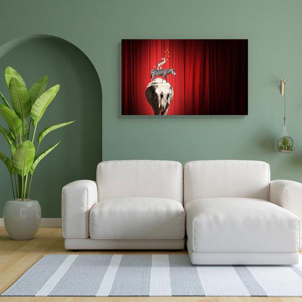 Circus Animals Canvas Painting Synthetic Frame-Paintings MDF Framing-AFF_FR-IC 5005293 IC 5005293, Animals, Realism, Sports, Surrealism, circus, canvas, painting, for, bedroom, living, room, engineered, wood, frame, acrobat, acrobatic, animal, balance, ball, concentration, curtain, elephant, equilibrium, fun, game, juggler, juggling, kangaroo, motion, performance, risky, rope, skilled, sphere, stage, standing, surreal, artzfolio, wall decor for living room, wall frames for living room, frames for living roo