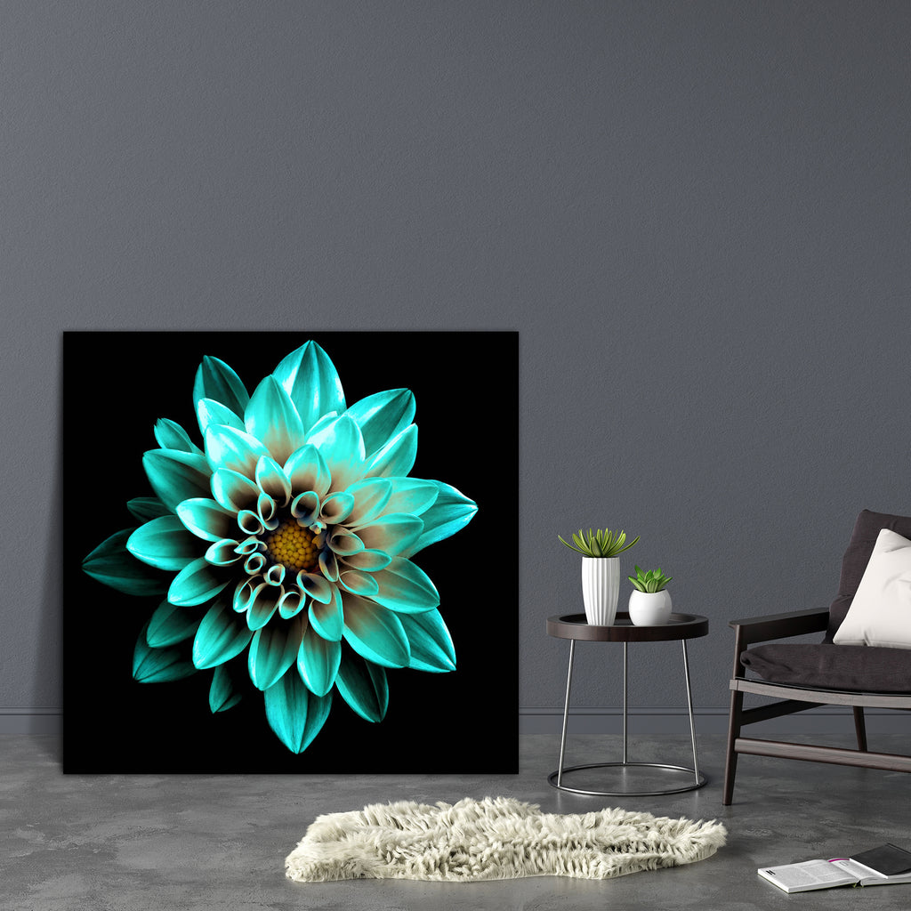 Turquoise Flower Dahlia Canvas Painting Synthetic Frame-Paintings MDF Framing-AFF_FR-IC 5005313 IC 5005313, Black, Black and White, Botanical, Floral, Flowers, Love, Nature, Romance, Scenic, Surrealism, turquoise, flower, dahlia, canvas, painting, synthetic, frame, autumn, background, beautiful, beauty, bloom, blossom, blue, botany, bright, chrome, close, closeup, color, colorful, cyan, daisy, dark, day, exotic, garden, growth, head, isolated, on, macro, natural, one, orangery, perennial, petal, plant, rain