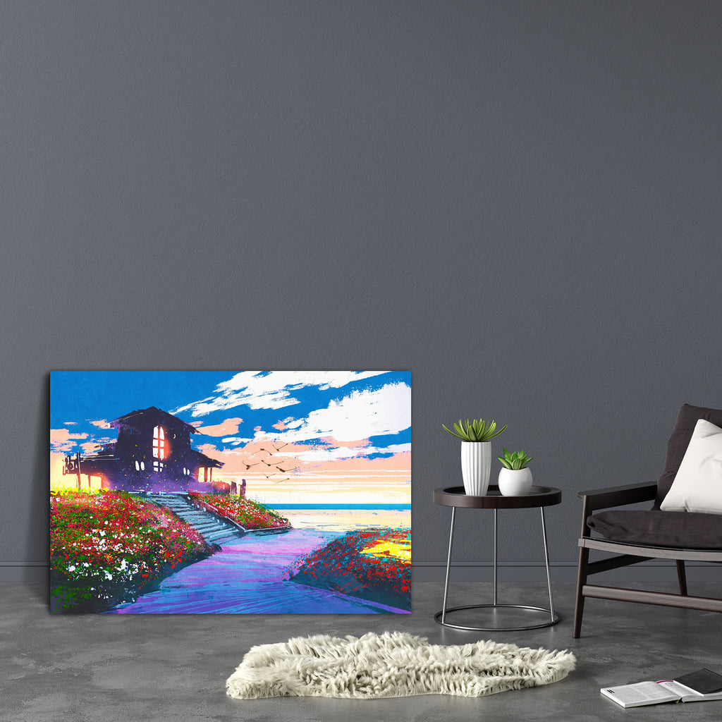 Seascape With Beach House Canvas Painting Synthetic Frame-Paintings MDF Framing-AFF_FR-IC 5005380 IC 5005380, Art and Paintings, Botanical, Floral, Flowers, Illustrations, Landscapes, Nature, Paintings, Scenic, Signs, Signs and Symbols, Watercolour, seascape, with, beach, house, canvas, painting, synthetic, frame, acrylic, art, artistic, artwork, background, beautiful, blue, bright, building, clouds, color, colorful, concept, design, dramatic, garden, home, illustration, landscape, ocean, oil, park, scenery
