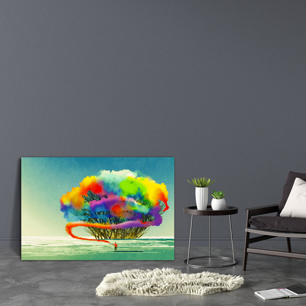 Abstract Tree With Colorful Smoke Canvas Painting Synthetic Frame - Paintings MDF Framing - ArtzFolio.com