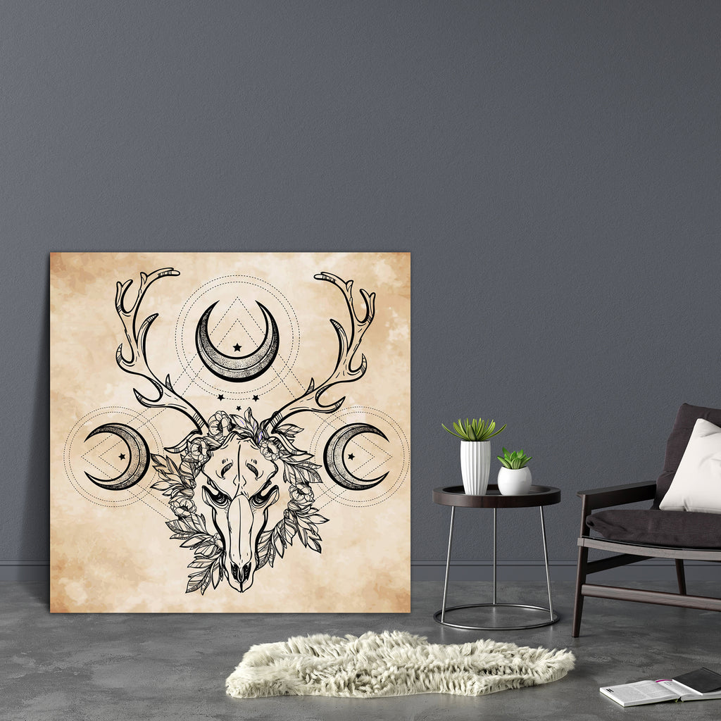 Beautiful Scull Tattoo Art Canvas Painting Synthetic Frame-Paintings MDF Framing-AFF_FR-IC 5005420 IC 5005420, Ancient, Art and Paintings, Historical, Medieval, Stars, Vintage, beautiful, scull, tattoo, art, canvas, painting, synthetic, frame, deer, pagan, style, antlers, branches, ornate, moons, hand, drawn, outline, work, artzfolio, wall decor for living room, wall frames for living room, frames for living room, wall art, canvas painting, wall frame, scenery, panting, paintings for living room, framed wal