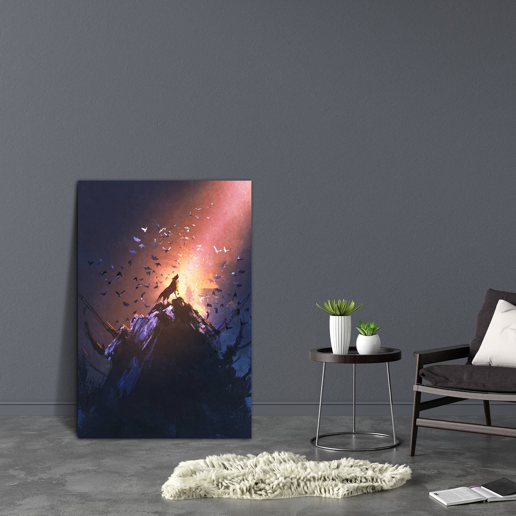 Howling Wolf On Rock Canvas Painting Synthetic Frame-Paintings MDF Framing-AFF_FR-IC 5005423 IC 5005423, Animals, Art and Paintings, Birds, Illustrations, Mountains, Nature, Paintings, Scenic, Signs, Signs and Symbols, Watercolour, Wildlife, howling, wolf, on, rock, canvas, painting, synthetic, frame, concept, art, wolves, horror, acrylic, animal, artistic, artwork, beautiful, bird, color, dark, design, dog, illustration, light, mountain, night, oil, scary, scene, spooky, style, sunbeam, vivid, wallpaper, w