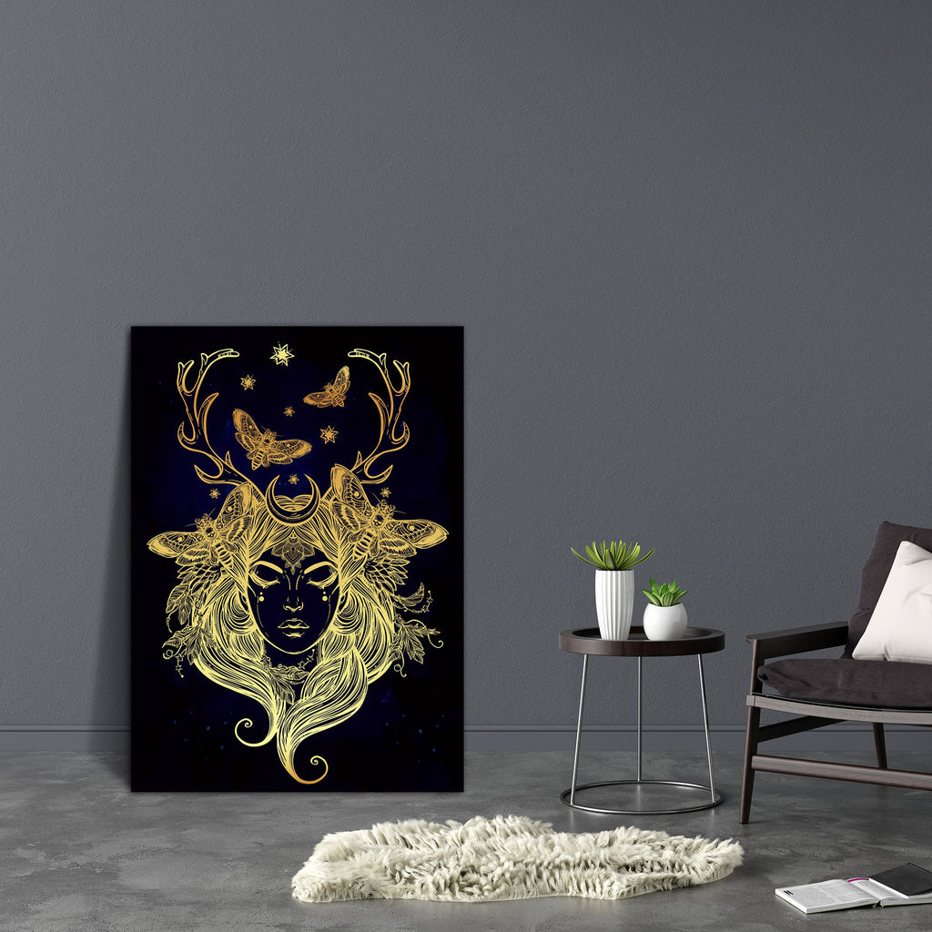 Female Shaman Portriat Canvas Painting Synthetic Frame-Paintings MDF Framing-AFF_FR-IC 5005442 IC 5005442, Art and Paintings, Books, Illustrations, Religion, Religious, Spiritual, female, shaman, portriat, canvas, painting, synthetic, frame, hand, drawn, beautiful, artwork, alchemy, spirituality, occultism, tattoo, art, coloring, isolated, vector, illustration, artzfolio, wall decor for living room, wall frames for living room, frames for living room, wall art, canvas painting, wall frame, scenery, panting,