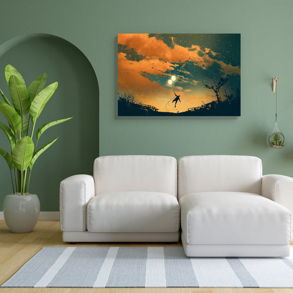 Man Flying With Balloon Lights Canvas Painting Synthetic Frame-Paintings MDF Framing-AFF_FR-IC 5005464 IC 5005464, Art and Paintings, Illustrations, Landscapes, Nature, Paintings, People, Scenic, Signs, Signs and Symbols, Space, Sunsets, Watercolour, man, flying, with, balloon, lights, canvas, painting, for, bedroom, living, room, engineered, wood, frame, illustration, oil, scenery, adventure, artistic, background, artwork, landscape, acrylic, dream, art, balloons, beautiful, cloud, color, concept, design, 