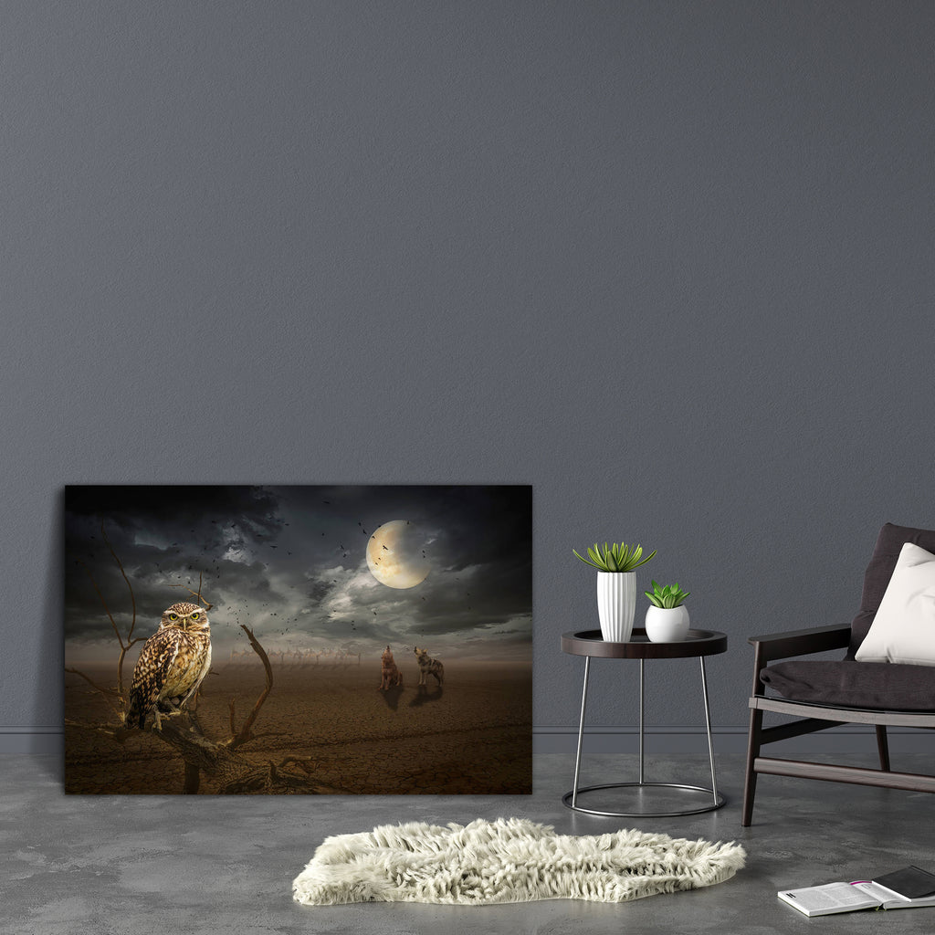 Owl On A Dead Branch In A Night Steppe Canvas Painting Synthetic Frame-Paintings MDF Framing-AFF_FR-IC 5005490 IC 5005490, Birds, Circle, Collages, Fantasy, Futurism, Illustrations, Science Fiction, Space, Wooden, owl, on, a, dead, branch, in, night, steppe, canvas, painting, synthetic, frame, adoption, anxiety, bird, branches, clouds, collage, contemplation, crow, danger, dark, desert, dream, driftwood, experience, feelings, fiction, fly, future, ghost, howling, illusion, illustration, knowledge, manipulat