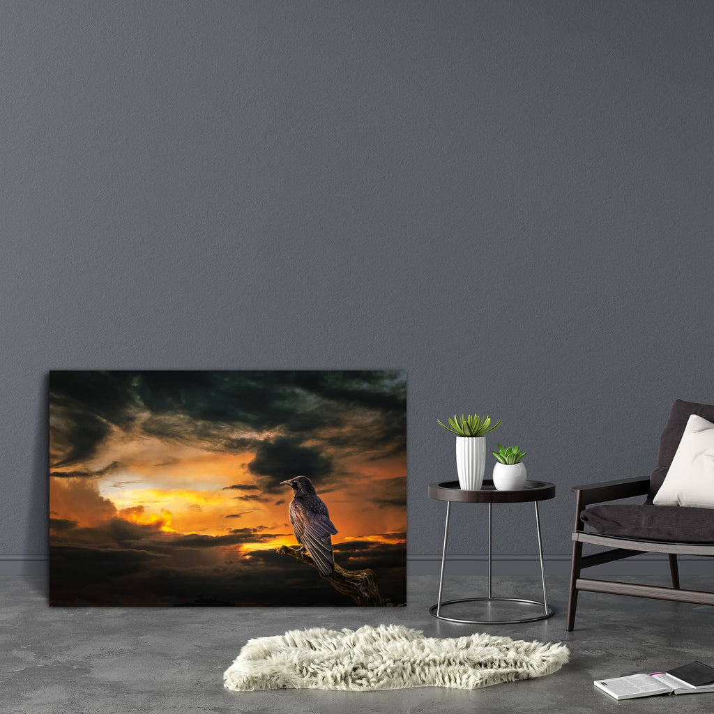 Raven On Stormy Sunset Canvas Painting Synthetic Frame-Paintings MDF Framing-AFF_FR-IC 5005494 IC 5005494, Birds, Collages, Fantasy, Futurism, Illustrations, Science Fiction, Space, Sunsets, raven, on, stormy, sunset, canvas, painting, synthetic, frame, adoption, beak, bird, branch, cloud, collage, contemplation, dark, dream, experience, eyes, feelings, fiction, fiery, future, ghost, gloomy, illusion, illustration, intense, knowledge, manipulation, mystery, past, philosophy, present, psychology, purposeful,