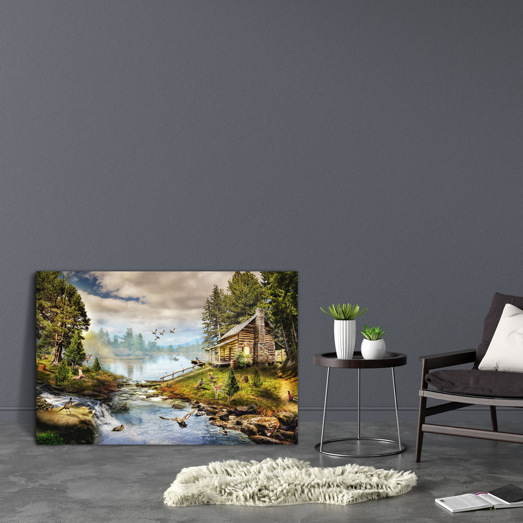 House In The The Forest By The Creek D2 Canvas Painting Synthetic Frame-Paintings MDF Framing-AFF_FR-IC 5005495 IC 5005495, Animals, Boats, Collages, Cuisine, Fantasy, Food, Food and Beverage, Food and Drink, Illustrations, Marble and Stone, Nautical, Science Fiction, Wooden, house, in, the, forest, by, creek, d2, canvas, painting, synthetic, frame, log, cabin, woods, jungle, animal, beach, boat, bonfire, burn, clean, collage, comfort, contemplation, cooking, current, evening, fast, fiction, fire, fog, foot