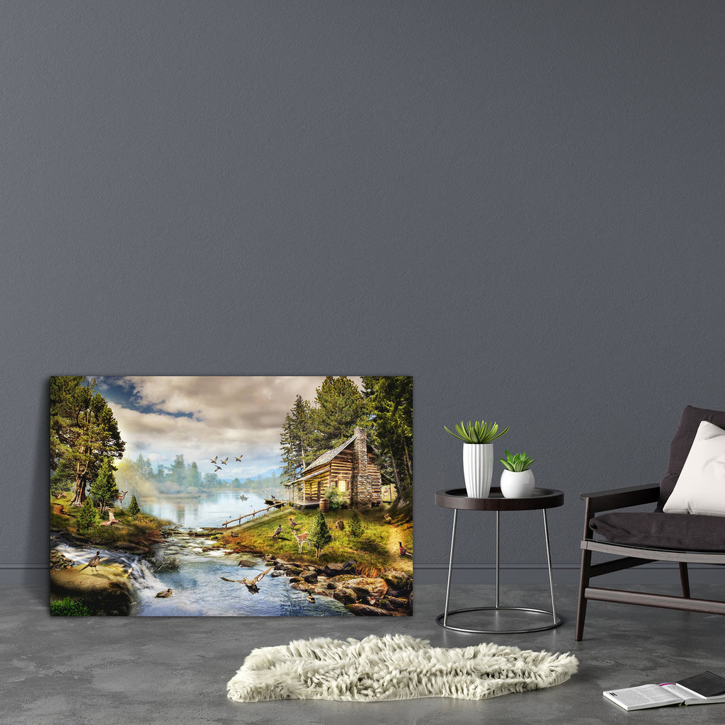 House In The The Forest By The Creek D2 Canvas Painting Synthetic Frame-Paintings MDF Framing-AFF_FR-IC 5005495 IC 5005495, Animals, Boats, Collages, Cuisine, Fantasy, Food, Food and Beverage, Food and Drink, Illustrations, Marble and Stone, Nautical, Science Fiction, Wooden, house, in, the, forest, by, creek, d2, canvas, painting, synthetic, frame, log, cabin, woods, jungle, animal, beach, boat, bonfire, burn, clean, collage, comfort, contemplation, cooking, current, evening, fast, fiction, fire, fog, foot