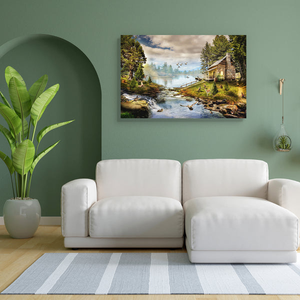 House In The The Forest By The Creek D2 Canvas Painting Synthetic Frame-Paintings MDF Framing-AFF_FR-IC 5005495 IC 5005495, Animals, Boats, Collages, Cuisine, Fantasy, Food, Food and Beverage, Food and Drink, Illustrations, Marble and Stone, Nautical, Science Fiction, Wooden, house, in, the, forest, by, creek, d2, canvas, painting, for, bedroom, living, room, engineered, wood, frame, log, cabin, woods, jungle, animal, beach, boat, bonfire, burn, clean, collage, comfort, contemplation, cooking, current, even