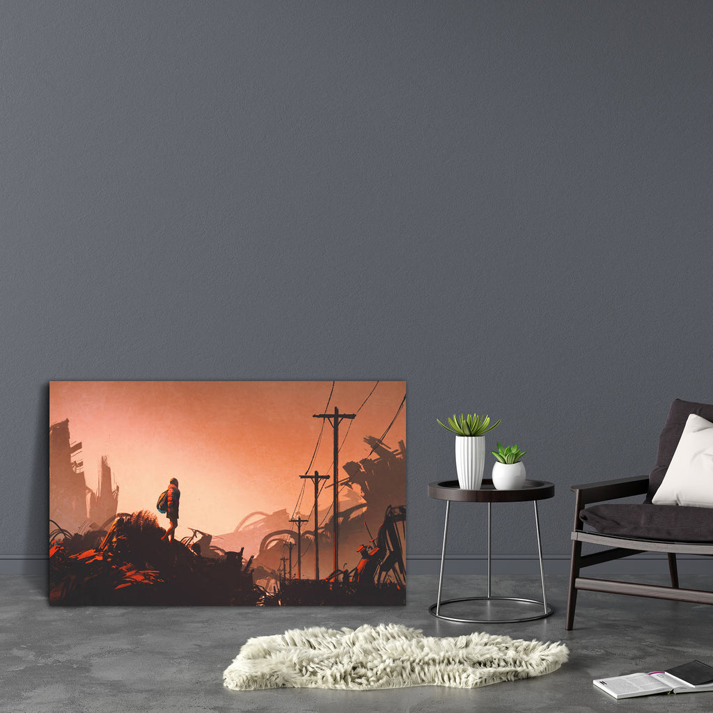 Woman Hiker Looking At Abandoned City Canvas Painting Synthetic Frame-Paintings MDF Framing-AFF_FR-IC 5005500 IC 5005500, Art and Paintings, Cities, City Views, Illustrations, Landscapes, Paintings, Scenic, Science Fiction, Signs, Signs and Symbols, Sunsets, Watercolour, woman, hiker, looking, at, abandoned, city, canvas, painting, synthetic, frame, acrylic, adventure, art, artistic, artwork, background, backpack, beautiful, color, concept, design, fiction, freedom, girl, hike, hiking, illustration, landsca