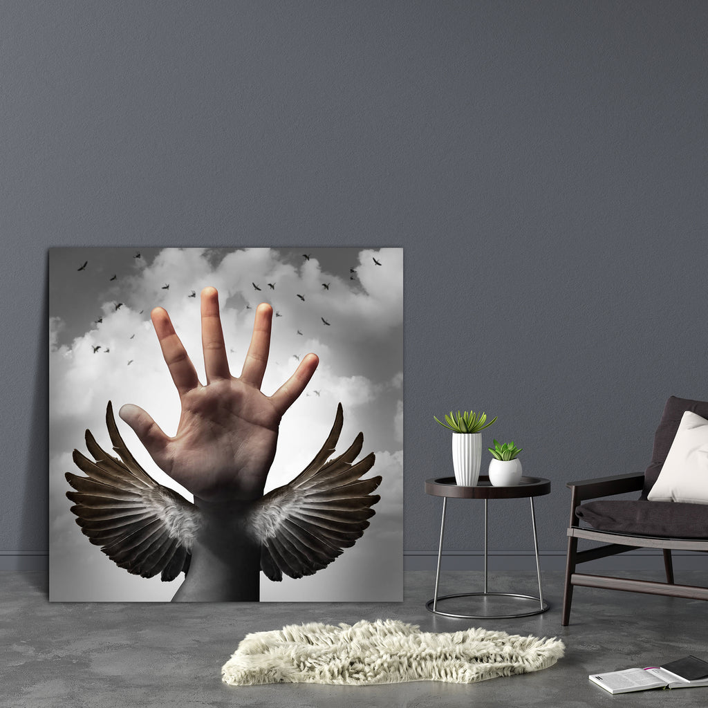 Human Hand Transforming Into A Bird Wing Canvas Painting Synthetic Frame-Paintings MDF Framing-AFF_FR-IC 5005505 IC 5005505, Birds, Conceptual, Education, Inspirational, Motivation, Motivational, Schools, Surrealism, Universities, human, hand, transforming, into, a, bird, wing, canvas, painting, synthetic, frame, ability, acquire, ambition, angel, aspirations, belief, boost, career, confidence, confident, courage, empowered, empowering, fearless, feather, fly, freedom, gain, growing, growth, icarus, inner, 