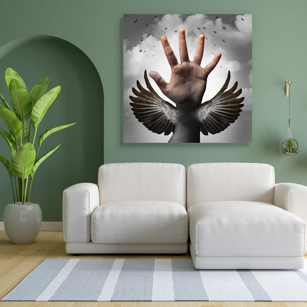 Human Hand Transforming Into A Bird Wing Canvas Painting Synthetic Frame-Paintings MDF Framing-AFF_FR-IC 5005505 IC 5005505, Birds, Conceptual, Education, Inspirational, Motivation, Motivational, Schools, Surrealism, Universities, human, hand, transforming, into, a, bird, wing, canvas, painting, for, bedroom, living, room, engineered, wood, frame, ability, acquire, ambition, angel, aspirations, belief, boost, career, confidence, confident, courage, empowered, empowering, fearless, feather, fly, freedom, gai