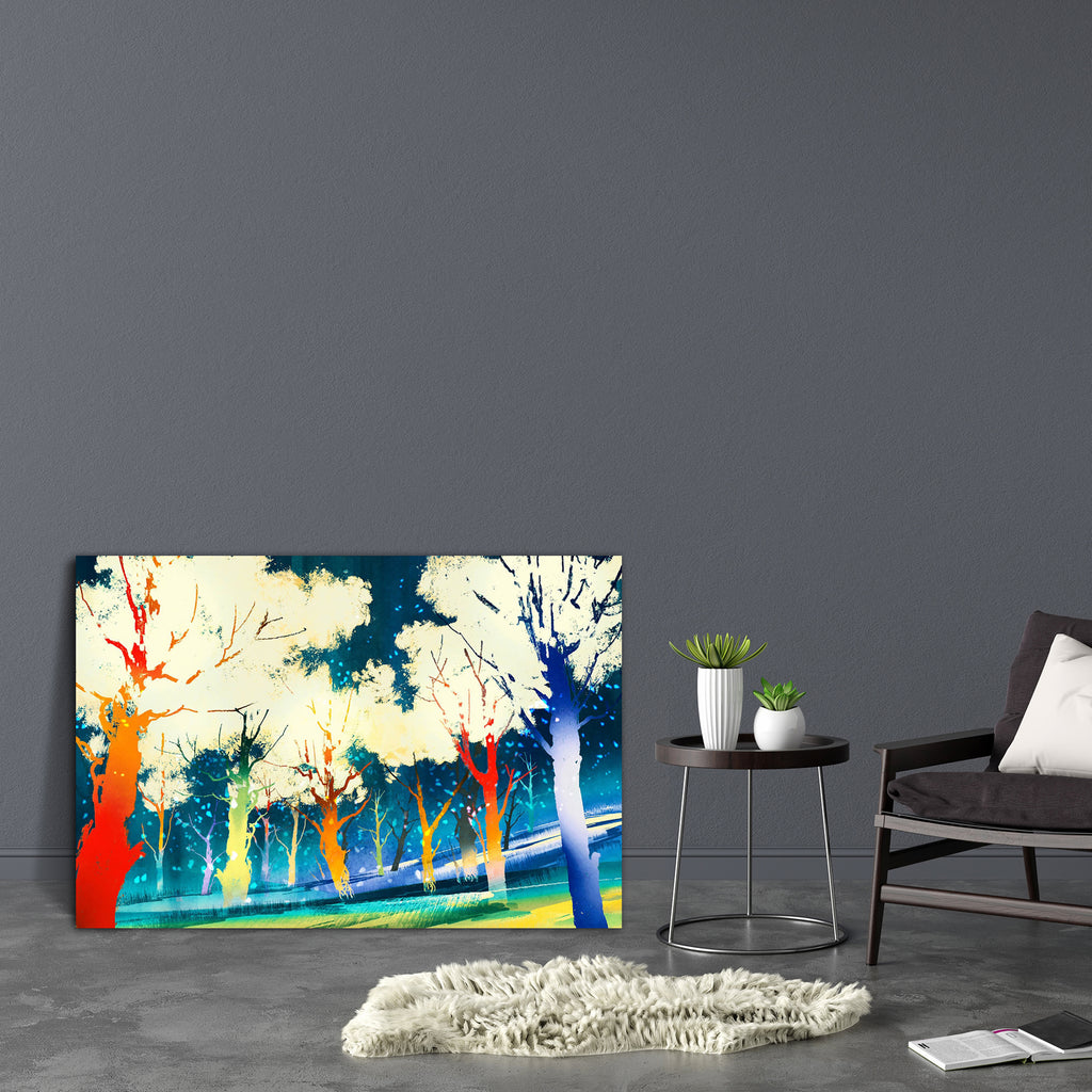 Fantasy Forest With Colorful Trees Canvas Painting Synthetic Frame-Paintings MDF Framing-AFF_FR-IC 5005527 IC 5005527, Art and Paintings, Digital, Digital Art, Fantasy, Graphic, Illustrations, Landscapes, Nature, Paintings, Scenic, Signs, Signs and Symbols, Watercolour, Wooden, forest, with, colorful, trees, canvas, painting, synthetic, frame, enchanted, acrylic, art, artistic, artwork, background, beautiful, blue, color, concept, dark, design, fairytale, fall, glowing, illustration, landscape, light, magic