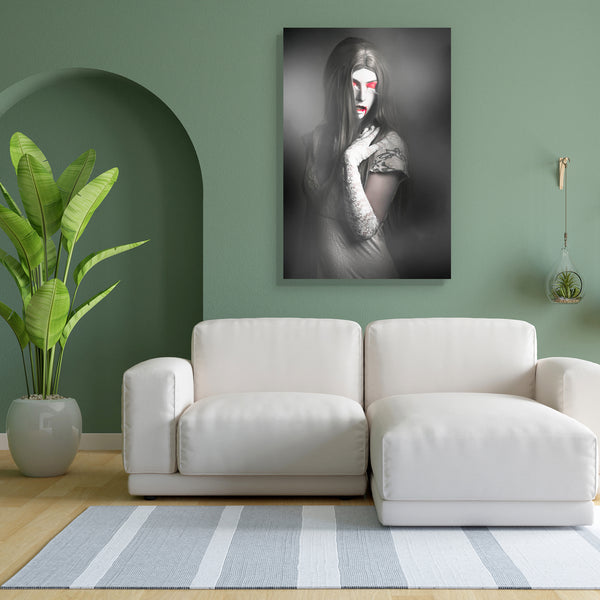 Vampire Woman Canvas Painting Synthetic Frame-Paintings MDF Framing-AFF_FR-IC 5005537 IC 5005537, Ancient, Art and Paintings, Black, Black and White, Fantasy, Fine Art Reprint, Gothic, Historical, Holidays, Individuals, Medieval, Portraits, Signs, Signs and Symbols, Vintage, vampire, woman, canvas, painting, for, bedroom, living, room, engineered, wood, frame, dark, fine, art, portrait, beautiful, long, grey, hair, standing, fog, cover, cemetery, twilight, nightmare, halloween, evil, zombie, female, vampire