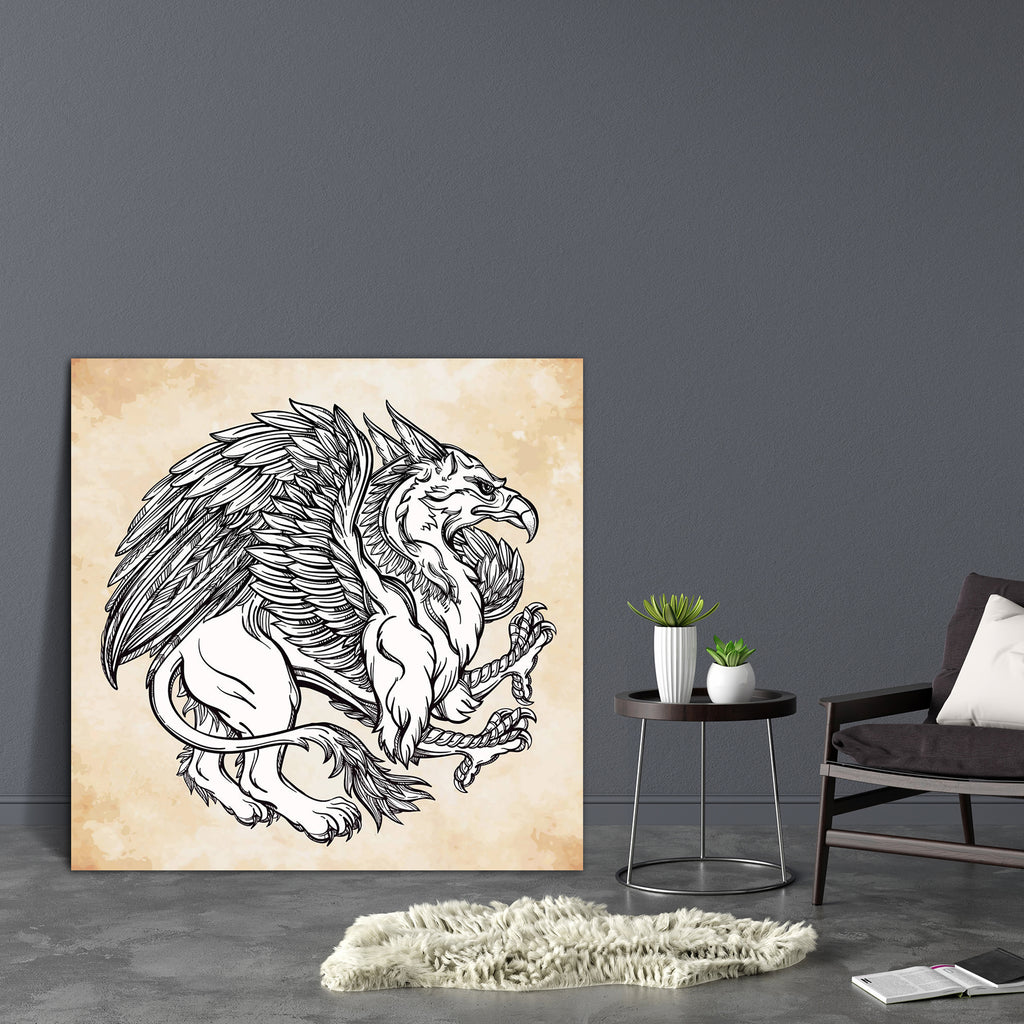 Winged Beast Canvas Painting Synthetic Frame-Paintings MDF Framing-AFF_FR-IC 5005561 IC 5005561, Ancient, Art and Paintings, Historical, Illustrations, Medieval, Signs, Signs and Symbols, Victorian, Vintage, winged, beast, canvas, painting, synthetic, frame, hand, drawn, griffin, mythological, magic, motif, tattoo, design, element, heraldry, concept, art, isolated, vector, illustration, line, style, artzfolio, wall decor for living room, wall frames for living room, frames for living room, wall art, canvas 