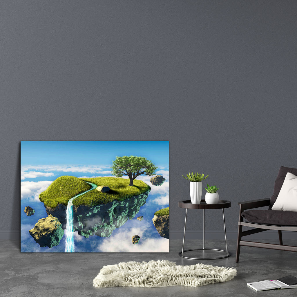 Small Island Floating In The Sky Canvas Painting Synthetic Frame-Paintings MDF Framing-AFF_FR-IC 5005576 IC 5005576, Abstract Expressionism, Abstracts, Automobiles, Black and White, Digital, Digital Art, Fantasy, Graphic, Illustrations, Landscapes, Maps, Modern Art, Nature, Scenic, Science Fiction, Semi Abstract, Signs, Signs and Symbols, Surrealism, Symbols, Transportation, Travel, Vehicles, White, small, island, floating, in, the, sky, canvas, painting, synthetic, frame, waterfall, surreal, landscape, wat