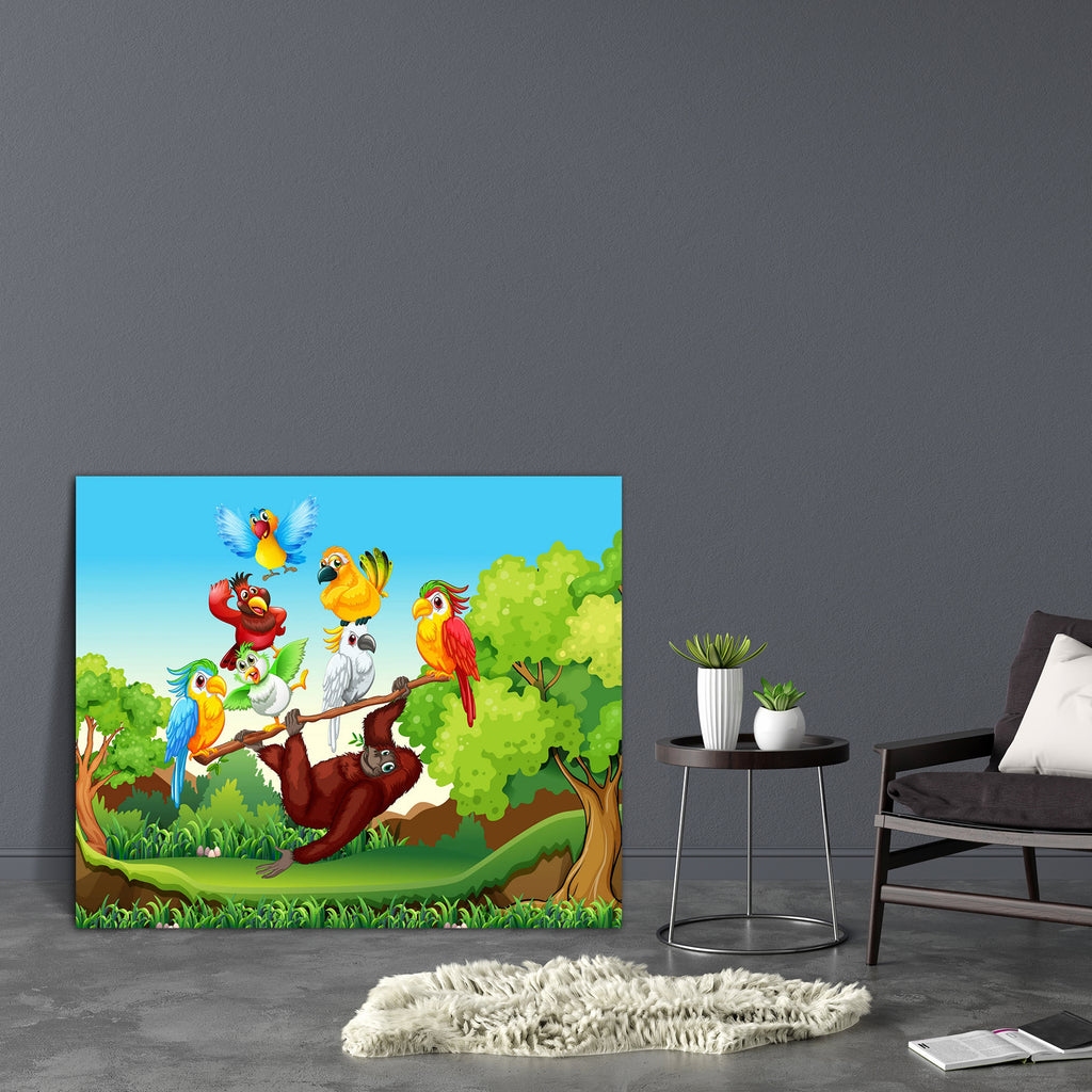 Wild Birds & Urangutan Canvas Painting Synthetic Frame-Paintings MDF Framing-AFF_FR-IC 5005586 IC 5005586, Animals, Art and Paintings, Birds, Digital, Digital Art, Drawing, Graphic, Illustrations, Nature, Scenic, Tropical, Wildlife, wild, urangutan, canvas, painting, synthetic, frame, animal, ape, art, background, bird, carnivorous, character, clip, clipart, creature, exotic, field, forest, illustration, image, jungle, living, mammal, monkey, parrots, picture, safari, trees, zoo, artzfolio, wall decor for l
