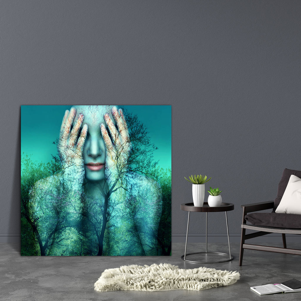 Surreal Girl Canvas Painting Synthetic Frame-Paintings MDF Framing-AFF_FR-IC 5005640 IC 5005640, Art and Paintings, Conceptual, Fantasy, Fashion, Individuals, Nature, Portraits, Realism, Religion, Religious, Scenic, Surrealism, surreal, girl, canvas, painting, synthetic, frame, metamorphosis, goddess, artistic, mystery, creation, unique, artist, art, beautiful, blue, colorful, concept, cover, creativity, dark, desire, dream, emotion, extravagance, extravagant, feeling, forearm, green, half, length, hand, im