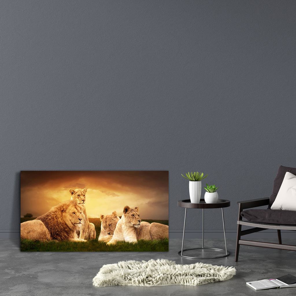 African Lions Canvas Painting Synthetic Frame-Paintings MDF Framing-AFF_FR-IC 5005647 IC 5005647, African, Animals, Family, Sunsets, Wildlife, lions, canvas, painting, synthetic, frame, africa, animal, carnivore, creature, female, furry, grass, majestic, male, mammal, manipulation, orange, predator, pride, resting, sky, sundown, sunset, wild, wilderness, artzfolio, wall decor for living room, wall frames for living room, frames for living room, wall art, canvas painting, wall frame, scenery, panting, painti