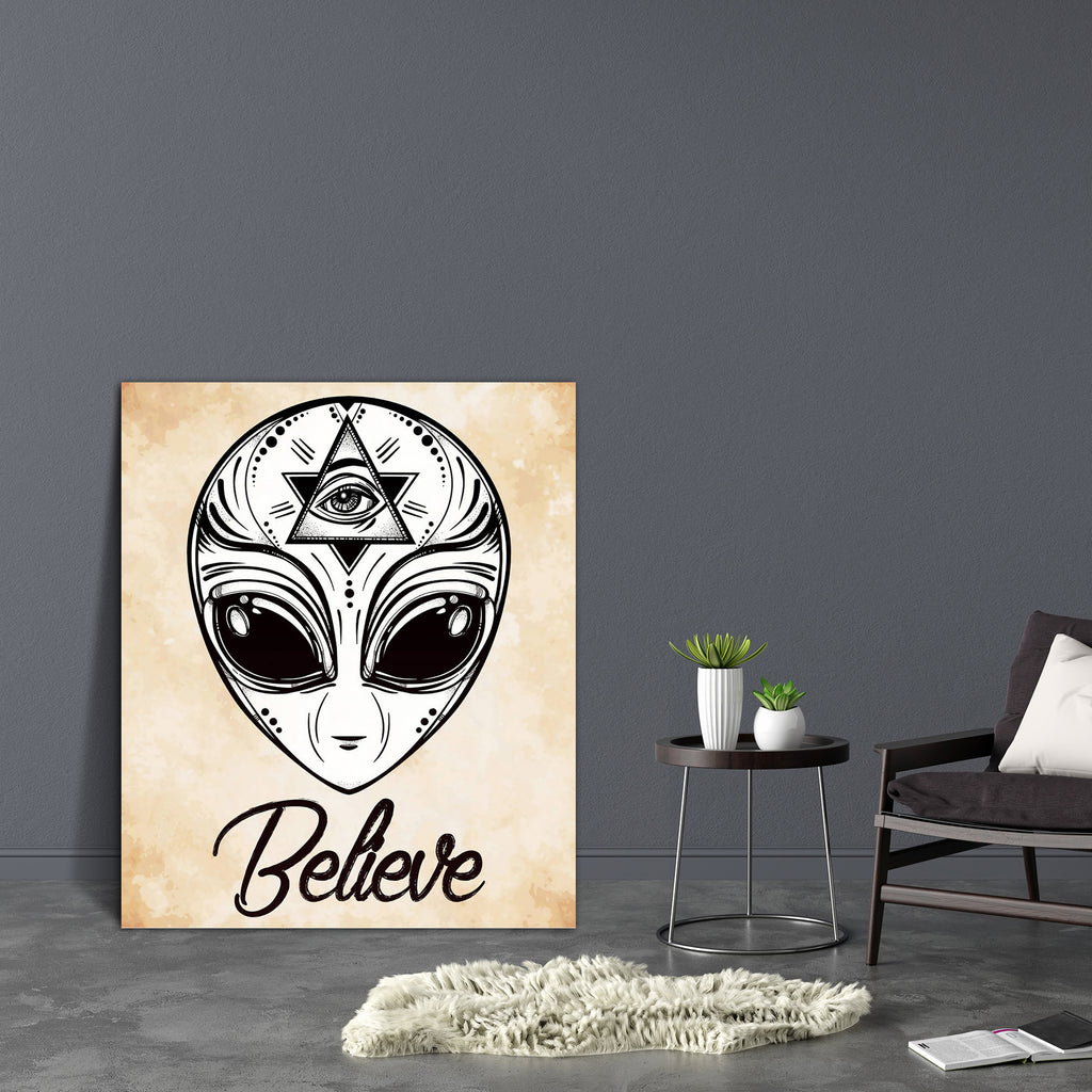 Alien Face Icon Canvas Painting Synthetic Frame - Paintings MDF Framing - ArtzFolio.com