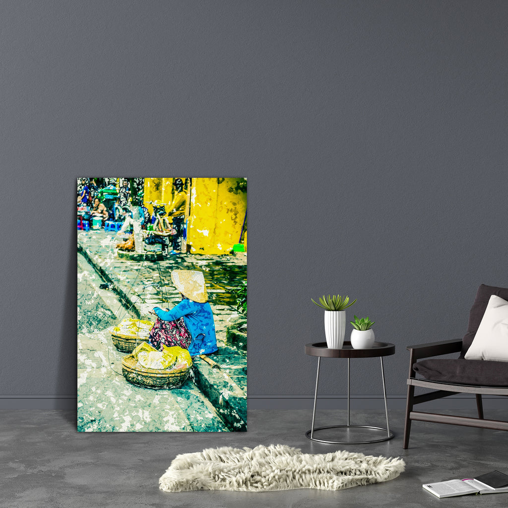 Street Vendors In Hoi An, Vietnam D1 Canvas Painting Synthetic Frame-Paintings MDF Framing-AFF_FR-IC 5005657 IC 5005657, Asian, Chinese, Cities, City Views, Cuisine, Culture, Ethnic, Food, Food and Beverage, Food and Drink, Fruit and Vegetable, Fruits, Modern Art, People, Traditional, Tribal, Urban, Vegetables, Vietnamese, World Culture, Metallic, street, vendors, in, hoi, an, vietnam, d1, canvas, painting, synthetic, frame, asia, banana, basket, burden, carry, city, classic, conical, cultural, deliver, fem