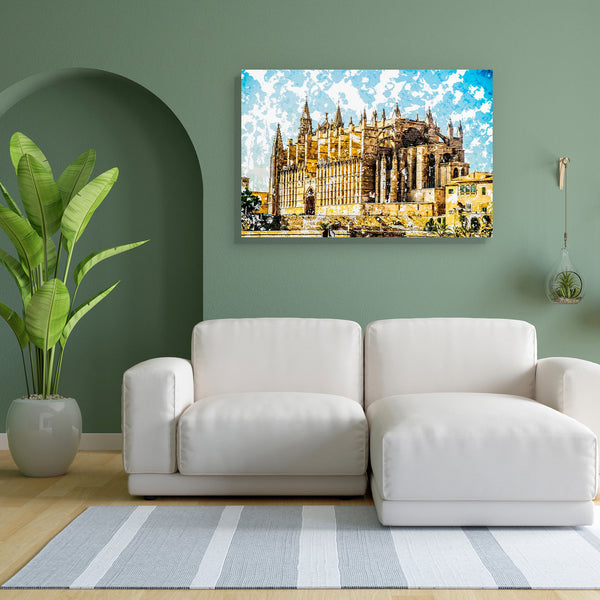 Cathedral Of Palma De Mallorca, Spain D2 Canvas Painting Synthetic Frame-Paintings MDF Framing-AFF_FR-IC 5005662 IC 5005662, Ancient, Architecture, Art and Paintings, Automobiles, Cities, City Views, Gothic, Historical, Holidays, Landmarks, Medieval, Modern Art, Places, Spanish, Transportation, Travel, Vehicles, Vintage, cathedral, of, palma, de, mallorca, spain, d2, canvas, painting, for, bedroom, living, room, engineered, wood, frame, art, attraction, balearic, beautiful, big, blue, building, capital, chu