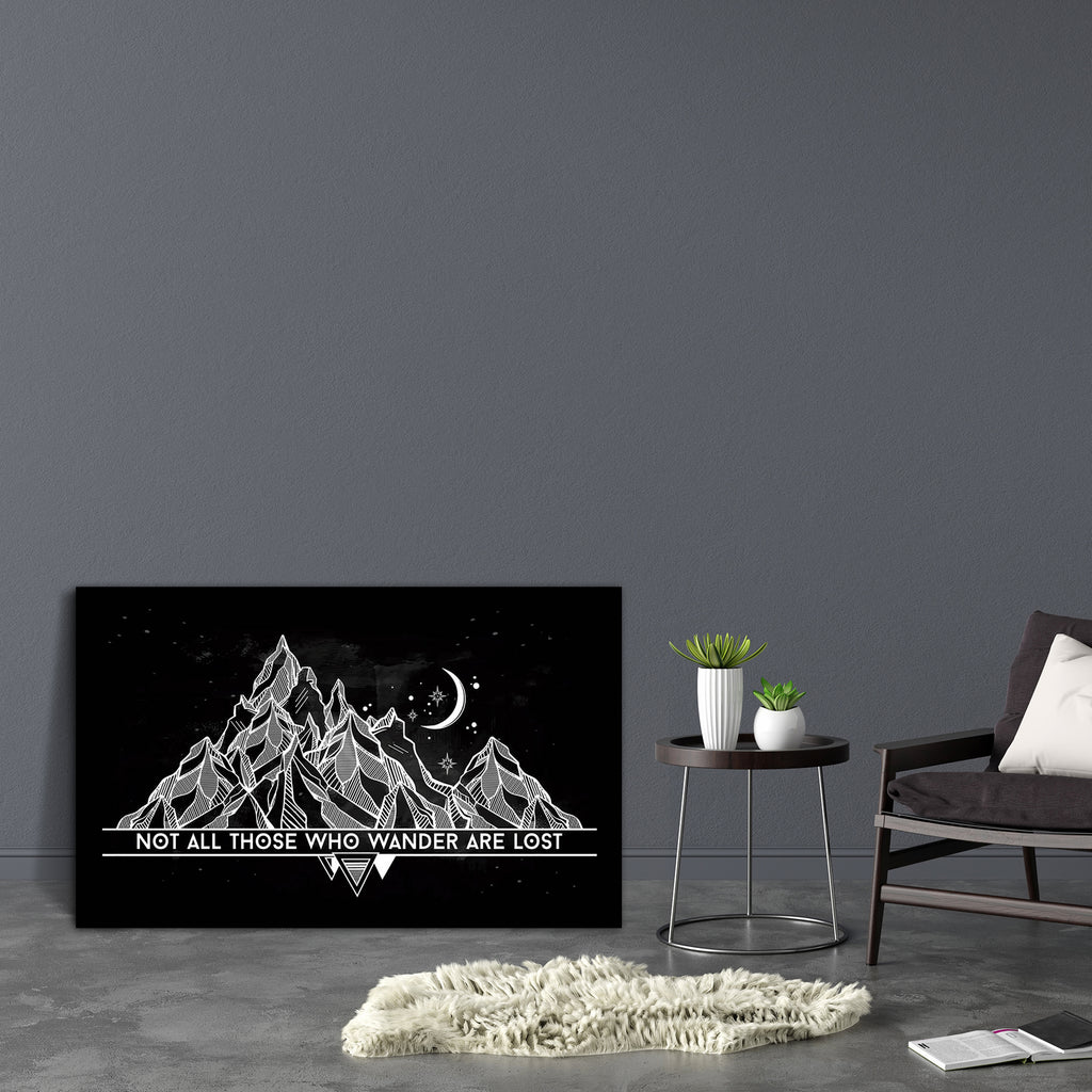 Geometric Mountain With Typographic Text Canvas Painting Synthetic Frame-Paintings MDF Framing-AFF_FR-IC 5005673 IC 5005673, Abstract Expressionism, Abstracts, American, Calligraphy, Culture, Digital, Digital Art, Ethnic, Geometric, Geometric Abstraction, Graphic, Illustrations, Indian, Mountains, Semi Abstract, Signs, Signs and Symbols, Text, Traditional, Tribal, World Culture, mountain, with, typographic, canvas, painting, synthetic, frame, vector, abstract, not, all, those, who, wander, are, lost, poster