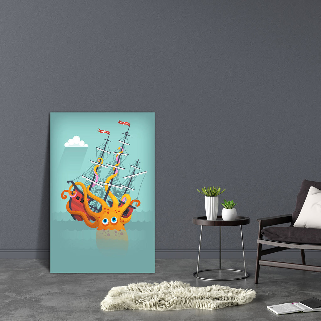 Giant Squid Breaking & Sinking Ship In An Ocean Canvas Painting Synthetic Frame-Paintings MDF Framing-AFF_FR-IC 5005677 IC 5005677, Ancient, Animals, Animated Cartoons, Art and Paintings, Black and White, Boats, Caricature, Cartoons, Culture, Decorative, Digital, Digital Art, Ethnic, Graphic, Historical, Illustrations, Medieval, Nautical, Retro, Signs, Signs and Symbols, Traditional, Tribal, Vintage, White, World Culture, giant, squid, breaking, sinking, ship, in, an, ocean, canvas, painting, synthetic, fra