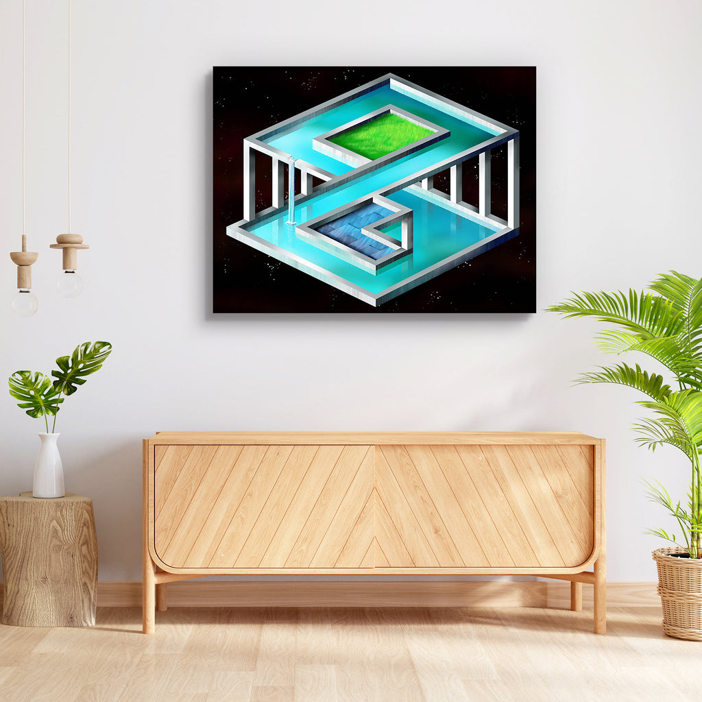 Impossible Surreal Peel & Stick Vinyl Wall Sticker-Laminated Wall Stickers-ART_VN_UN-IC 5005705 IC 5005705, Architecture, Art and Paintings, Art Deco, Geometric, Geometric Abstraction, Illustrations, Marble and Stone, Perspective, Space, Stars, Surrealism, impossible, surreal, peel, stick, vinyl, wall, sticker, escher, angles, angular, art, deco, blue, channels, concept, construct, construction, dali, distorted, dream, dreamscape, flagstone, floating, grass, heaven, illusion, illustration, imagination, insi