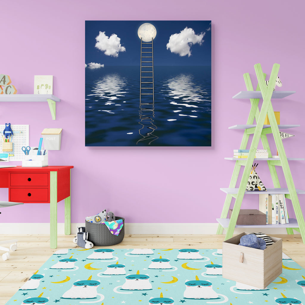 Rising Ladder Peel & Stick Vinyl Wall Sticker-Laminated Wall Stickers-ART_VN_UN-IC 5005711 IC 5005711, Black and White, Business, Conceptual, Inspirational, Motivation, Motivational, Spiritual, White, Metallic, rising, ladder, peel, stick, vinyl, wall, sticker, achievement, aim, aiming, aspirations, blue, breakthrough, career, challenge, climb, climbing, clouds, concept, conquering, do, escape, fluffy, freedom, goal, growth, heaven, heights, high, metal, metaphor, moon, opportunity, out, outdoors, possibili