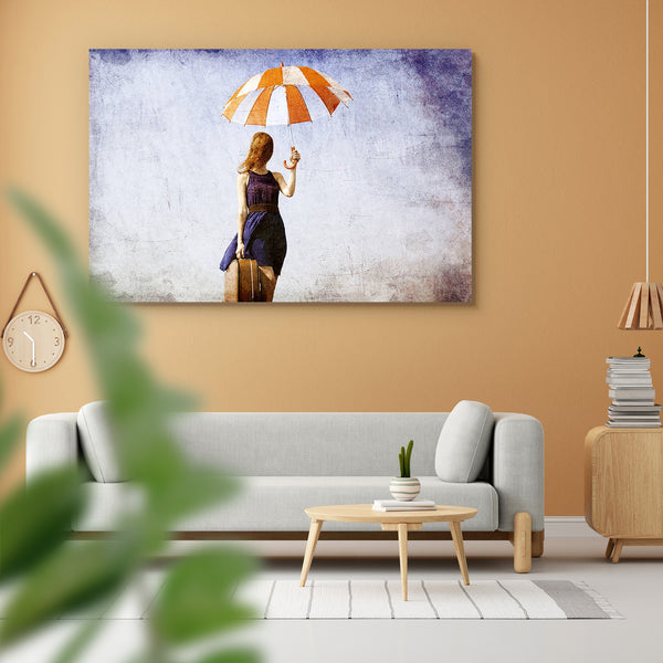 Lonely Girl With Suitcase & Umbrella Peel & Stick Vinyl Wall Sticker-Laminated Wall Stickers-ART_VN_UN-IC 5005762 IC 5005762, Adult, Ancient, Automobiles, Fashion, Historical, Medieval, Modern Art, Nature, Realism, Retro, Scenic, Surrealism, Transportation, Travel, Vehicles, Vintage, lonely, girl, with, suitcase, umbrella, peel, stick, vinyl, wall, sticker, for, home, decoration, surreal, alone, autumn, bag, beautiful, beauty, classic, clothes, color, countryside, dress, emotion, fall, female, free, freedom