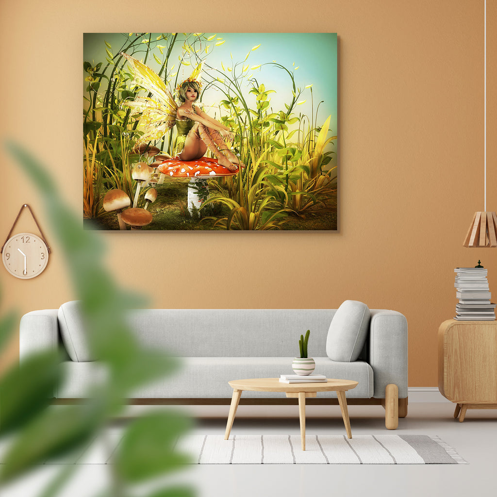 A Little Fairy Sitting On A Fly Agaric Peel & Stick Vinyl Wall Sticker - Laminated Wall Stickers - ArtzFolio.com