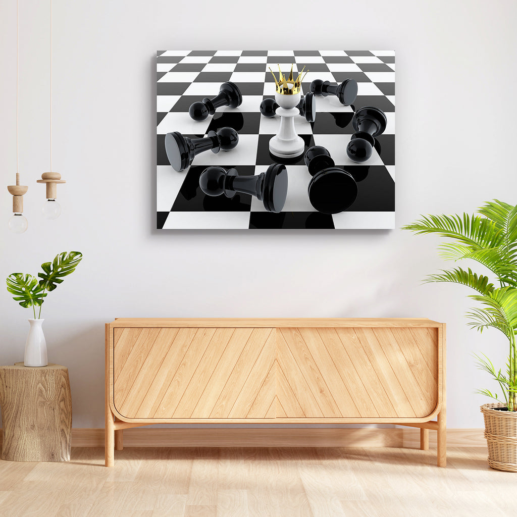 White Pawn With Golden Crown Defeating Enemy Peel & Stick Vinyl Wall Sticker-Laminated Wall Stickers-ART_VN_UN-IC 5005858 IC 5005858, 3D, Black, Black and White, Check, Sports, White, Metallic, pawn, with, golden, crown, defeating, enemy, peel, stick, vinyl, wall, sticker, achievement, action, army, authority, battle, battlefield, board, challenge, checkmate, chess, chessboard, choice, competition, conflict, failure, game, gold, group, idea, king, knight, leadership, leisure, loss, metal, nobility, planning