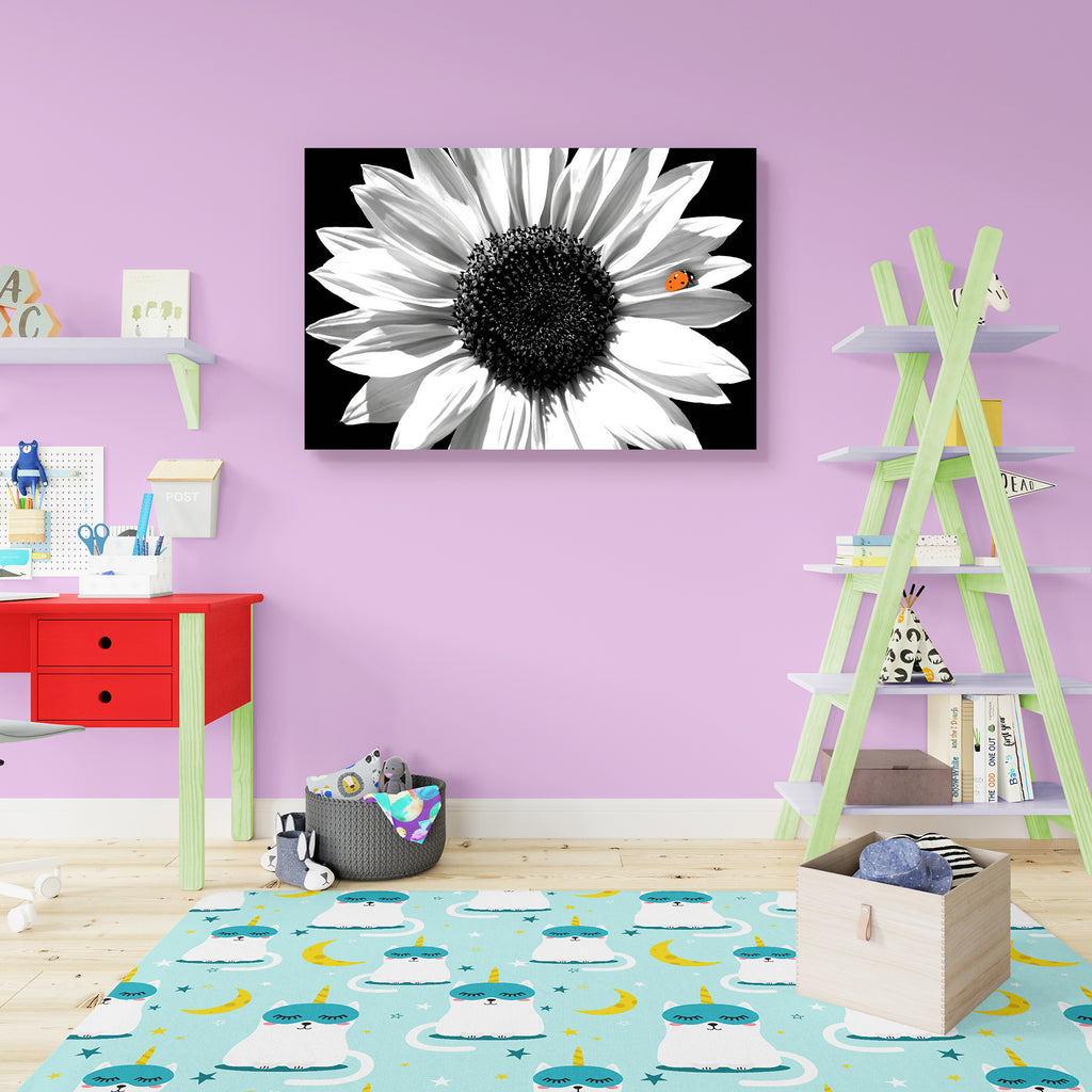 Sunflower With Red Ladybug Peel & Stick Vinyl Wall Sticker-Laminated Wall Stickers-ART_VN_UN-IC 5005887 IC 5005887, Animals, Birds, Black, Black and White, Botanical, Floral, Flowers, Landscapes, Nature, Patterns, Scenic, White, sunflower, with, red, ladybug, peel, stick, vinyl, wall, sticker, and, landscape, august, background, beauty, bees, blooms, blossoms, botany, bugs, close, up, colorful, energy, farms, flora, fauna, fresh, gardens, giant, golden, ladybugs, leaves, life, macro, natural, nobody, organi