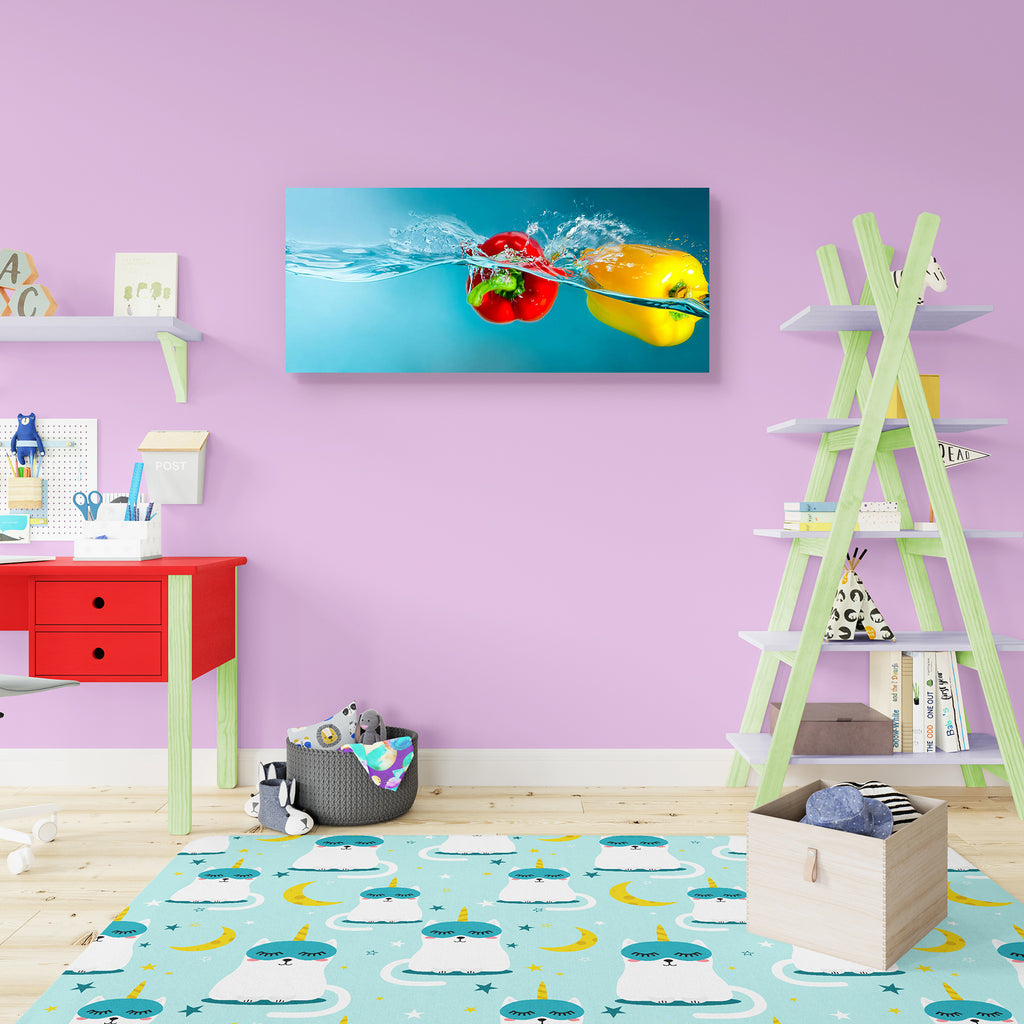 Colorful Peppers Splashing Into Blue Water Peel & Stick Vinyl Wall Sticker-Laminated Wall Stickers-ART_VN_UN-IC 5005893 IC 5005893, Black and White, Cuisine, Food, Food and Beverage, Food and Drink, Fruit and Vegetable, Fruits, Health, Nature, Scenic, Splatter, Vegetables, White, colorful, peppers, splashing, into, blue, water, peel, stick, vinyl, wall, sticker, background, bubble, chili, clean, closeup, color, cooking, dieting, drop, fall, flowing, fresh, freshness, fruit, green, healthy, ingredient, liqui