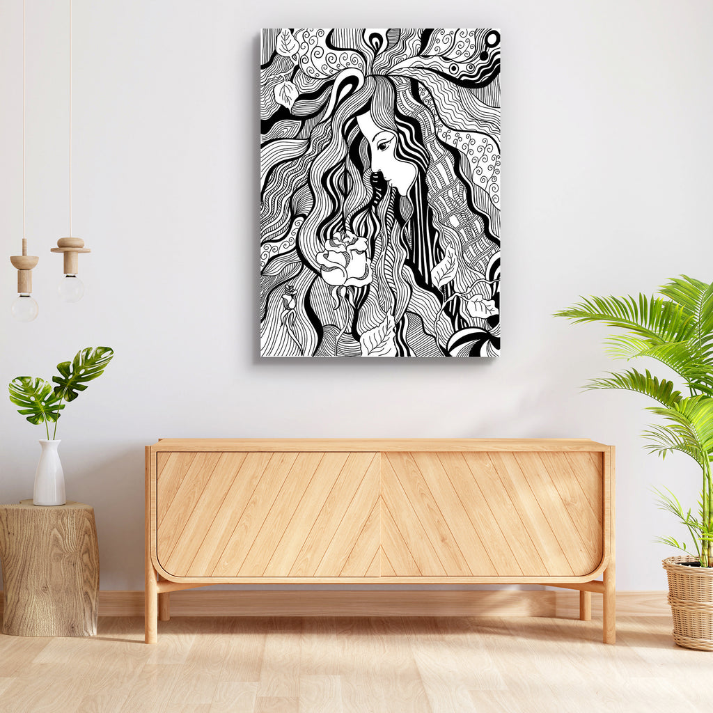 Girl With Rose Peel & Stick Vinyl Wall Sticker-Laminated Wall Stickers-ART_VN_UN-IC 5006039 IC 5006039, Art and Paintings, Art Nouveau, Black, Black and White, Botanical, Culture, Drawing, Ethnic, Floral, Flowers, Hand Drawn, Illustrations, Modern Art, Nature, Paintings, Scenic, Traditional, Tribal, White, World Culture, girl, with, rose, peel, stick, vinyl, wall, sticker, art, nouveau, tattoo, jugendstil, flower, artwork, backdrop, background, beauty, and, blossom, card, character, contrast, cover, curl, d