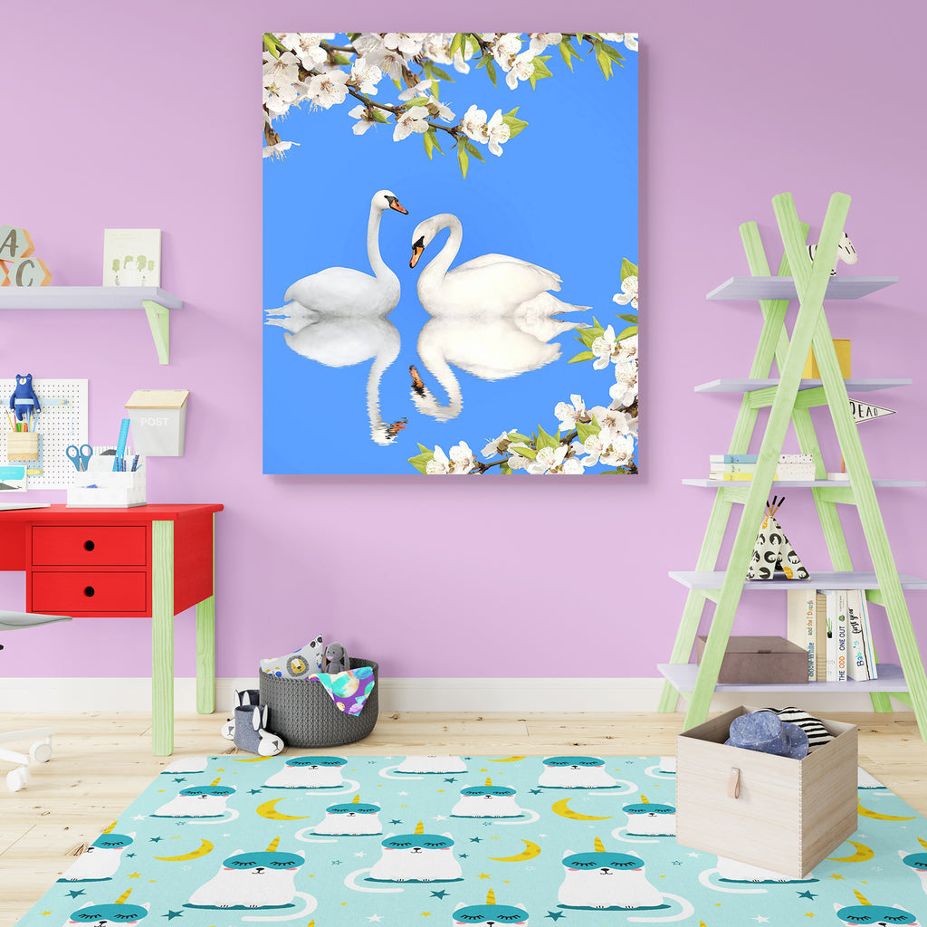 Two White Swans D3 Peel & Stick Vinyl Wall Sticker-Laminated Wall Stickers-ART_VN_UN-IC 5006075 IC 5006075, Animals, Birds, Black and White, Botanical, Floral, Flowers, Love, Nature, Romance, Scenic, Seasons, Signs and Symbols, Symbols, White, two, swans, d3, peel, stick, vinyl, wall, sticker, affectionate, animal, beauty, bird, blue, branch, cherry, couple, elegance, eternity, flower, flowering, friendship, lake, loving, mute, swan, pair, plant, pond, ripple, sakura, scene, season, sky, spring, stream, sum