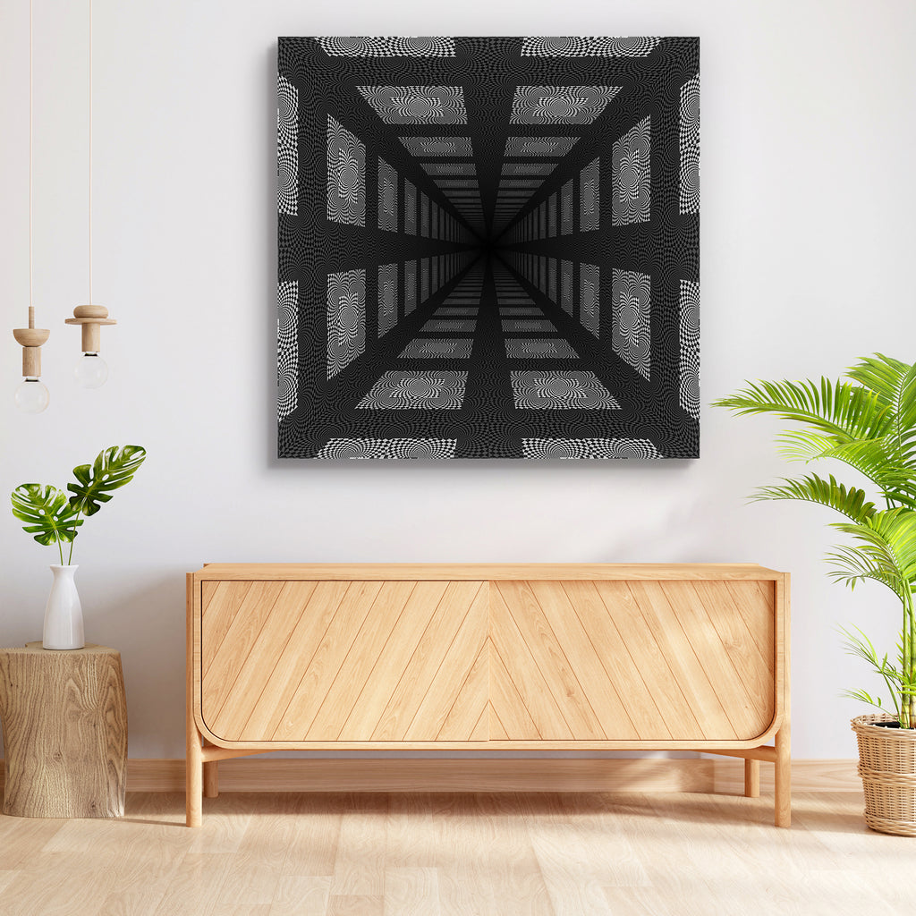 Abstract Black & White Perspective Check Effect Peel & Stick Vinyl Wall Sticker - Laminated Wall Stickers - ArtzFolio.com