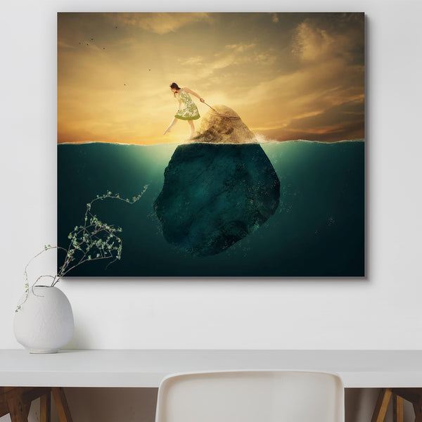 Woman Tied To A Rock In The Deep Waters Peel & Stick Vinyl Wall Sticker-Laminated Wall Stickers-ART_VN_UN-IC 5006269 IC 5006269, Marble and Stone, Nature, Scenic, Sunrises, Sunsets, Surrealism, woman, tied, to, a, rock, in, the, deep, waters, peel, stick, vinyl, wall, sticker, for, home, decoration, surreal, blue, girl, lake, lost, ocean, sky, stone, sunrise, sunset, water, waves, artzfolio, wall sticker, wall stickers, wallpaper sticker, wall stickers for bedroom, wall decoration items for bedroom, wall de