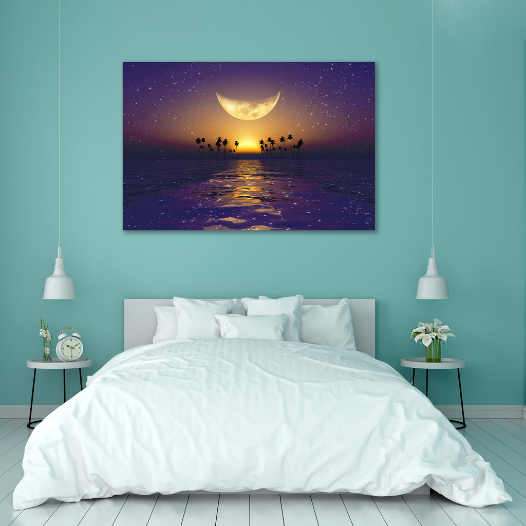 Big Yellow Moon Over Purple Sunset Peel & Stick Vinyl Wall Sticker-Laminated Wall Stickers-ART_VN_UN-IC 5006345 IC 5006345, Fantasy, Landscapes, Love, Nature, Romance, Scenic, Space, Stars, Sunsets, Tropical, big, yellow, moon, over, purple, sunset, peel, stick, vinyl, wall, sticker, sun, and, moonlight, beaches, beauty, blue, coastline, coconut, color, dark, dusk, evening, fairy, full, glowing, gradient, horizon, idyllic, islands, land, light, morning, night, nobody, ocean, pacific, palm, pink, plants, red