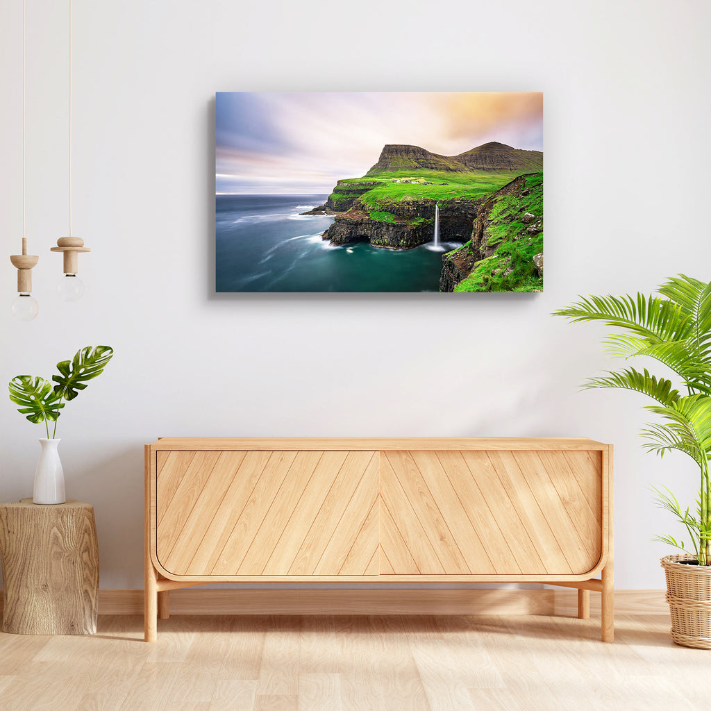 Waterfall in Faroe Islands, Denmark Peel & Stick Vinyl Wall Sticker-Laminated Wall Stickers-ART_VN_UN-IC 5006864 IC 5006864, Countries, Landscapes, Mountains, Nature, Scandinavian, Scenic, Sunrises, Sunsets, waterfall, in, faroe, islands, denmark, peel, stick, vinyl, wall, sticker, landscape, iceland, scenery, island, beautiful, atlantic, background, beauty, breathtaking, calm, cliff, clouds, cloudy, coast, coastal, cold, country, countryside, danish, dusk, grass, layers, long, exposure, mountain, nordic, n