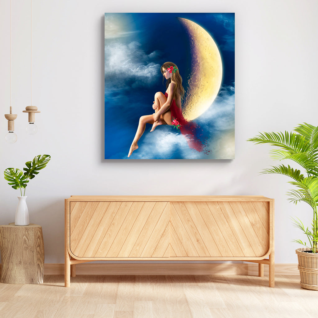 Woman Night Fairy On Moon in Sky Peel & Stick Vinyl Wall Sticker-Laminated Wall Stickers-ART_VN_UN-IC 5007045 IC 5007045, Illustrations, woman, night, fairy, on, moon, in, sky, peel, stick, vinyl, wall, sticker, beautiful, clouds., red, dress., illustration, artzfolio, wall sticker, wall stickers, wallpaper sticker, wall stickers for bedroom, wall decoration items for bedroom, wall decor for bedroom, wall stickers for hall, wall stickers for living room, vinyl stickers for wall, vinyl stickers for furniture