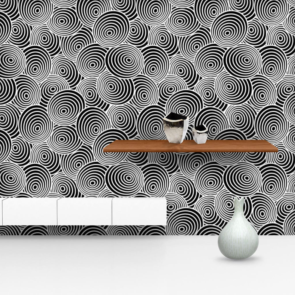 Circled Life Wallpaper Roll-Wallpapers Peel & Stick-WAL_PA-IC 5007200 IC 5007200, Abstract Expressionism, Abstracts, Black, Black and White, Fashion, Geometric, Geometric Abstraction, Illustrations, Patterns, Semi Abstract, White, circled, life, wallpaper, roll, pattern, seamless, and, abstract, background, creative, decor, fabric, illustration, material, ring, textile, texture, tile, artzfolio, wallpapers for bedroom, wall papers full sheet for living room, wallpapers for home, pvc wallpaper, peel stick wa