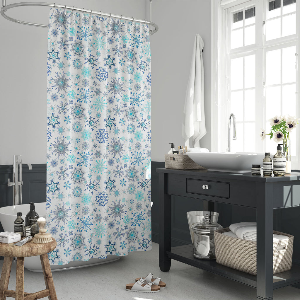 Christmas Snowflakes D1 Washable Waterproof Shower Curtain-Shower Curtains-CUR_SH_EL-IC 5007226 IC 5007226, Abstract Expressionism, Abstracts, Ancient, Black and White, Christianity, Circle, Decorative, Drawing, Historical, Medieval, Patterns, Retro, Seasons, Semi Abstract, Signs, Signs and Symbols, Vintage, White, christmas, snowflakes, d1, washable, waterproof, shower, curtain, abstract, background, blue, chaotic, crossing, dark, decoration, design, detail, feature, frost, gentle, gradient, gray, mix, orn