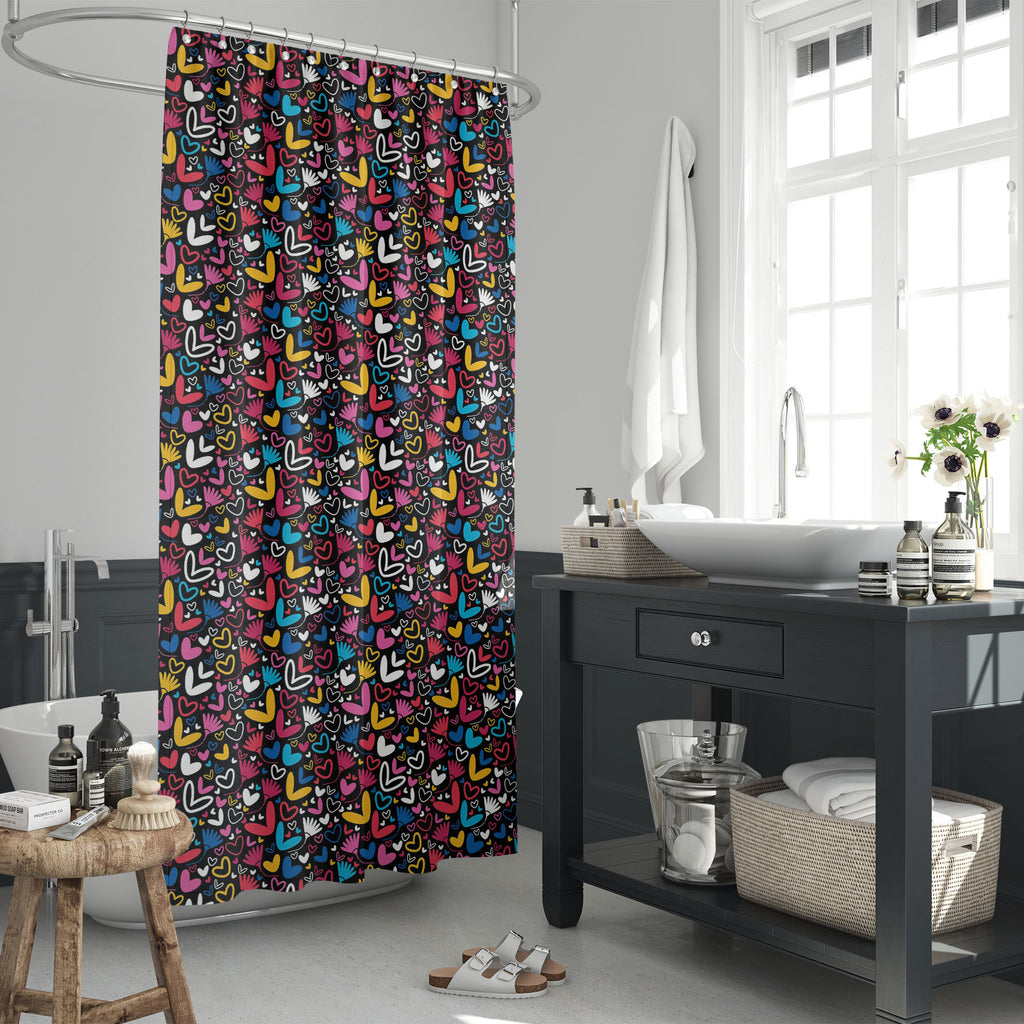 Hearts & Flowers Washable Waterproof Shower Curtain-Shower Curtains-CUR_SH_EL-IC 5007235 IC 5007235, Abstract Expressionism, Abstracts, Art and Paintings, Black and White, Botanical, Decorative, Digital, Digital Art, Drawing, Floral, Flowers, Graphic, Hearts, Holidays, Illustrations, Love, Nature, Paintings, Patterns, Romance, Semi Abstract, Signs, Signs and Symbols, Symbols, White, washable, waterproof, shower, curtain, pattern, abstract, amour, art, backdrop, background, card, celebration, color, colorful