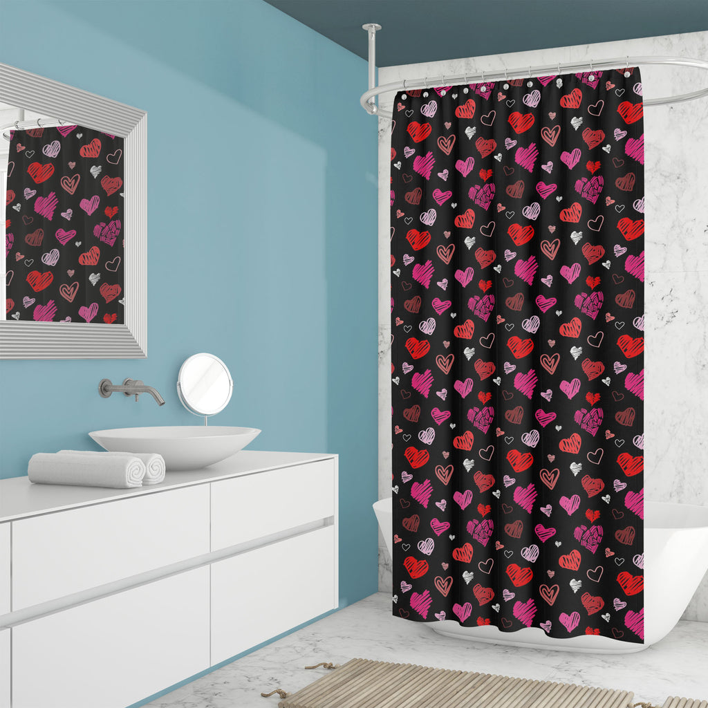 Love Heart Washable Waterproof Shower Curtain-Shower Curtains-CUR_SH_EL-IC 5007262 IC 5007262, Abstract Expressionism, Abstracts, Ancient, Art and Paintings, Black, Black and White, Culture, Ethnic, Hand Drawn, Hearts, Historical, Holidays, Icons, Illustrations, Love, Medieval, Modern Art, Patterns, Retro, Romance, Semi Abstract, Signs, Signs and Symbols, Sketches, Symbols, Traditional, Tribal, Vintage, Wedding, World Culture, heart, washable, waterproof, shower, curtain, pattern, romantic, corazon, art, ar