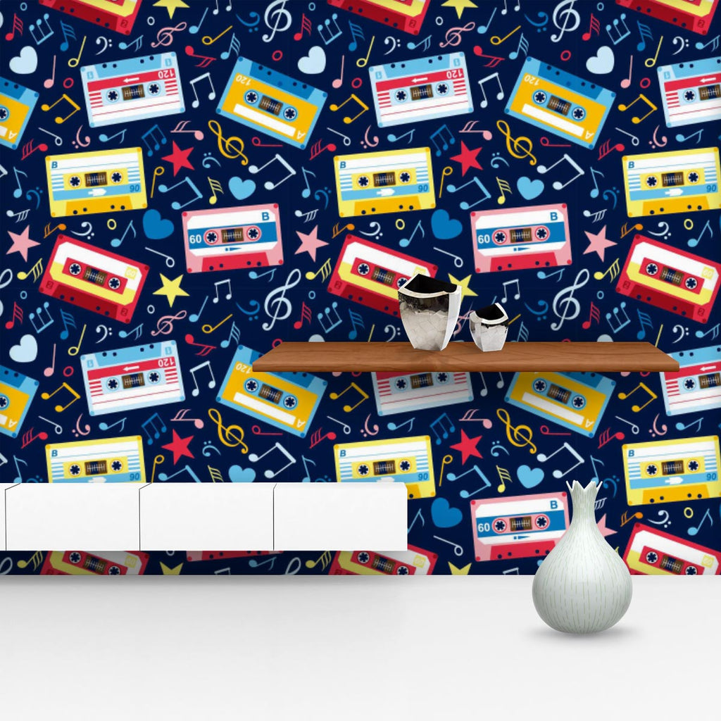 Music Cassettes Wallpaper Roll-Wallpapers Peel & Stick-WAL_PA-IC 5007310 IC 5007310, Abstract Expressionism, Abstracts, Ancient, Animated Cartoons, Caricature, Cartoons, Drawing, Historical, Illustrations, Medieval, Music, Music and Dance, Music and Musical Instruments, Musical Instruments, Patterns, Retro, Semi Abstract, Signs, Signs and Symbols, Vintage, cassettes, wallpaper, roll, pattern, abstract, audio, cassette, background, blue, cartoon, classic, color, colorful, compact, dark, design, illustration,