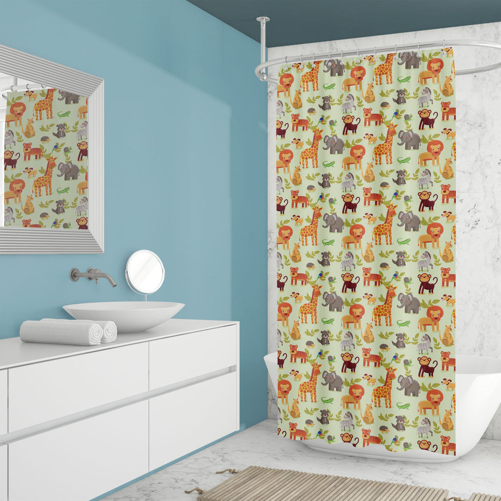 Cartoon Animals D1 Washable Waterproof Shower Curtain-Shower Curtains-CUR_SH_EL-IC 5007326 IC 5007326, African, Animals, Animated Cartoons, Baby, Caricature, Cartoons, Children, Comics, Illustrations, Kids, Landscapes, Nature, Patterns, Scenic, Signs, Signs and Symbols, Wildlife, cartoon, d1, washable, waterproof, shower, curtain, africa, animal, ape, backdrop, background, character, cheerful, comic, cute, dog, elephant, forest, funny, giraffe, grass, happy, hedgehog, illustration, jungle, kangaroo, landsca
