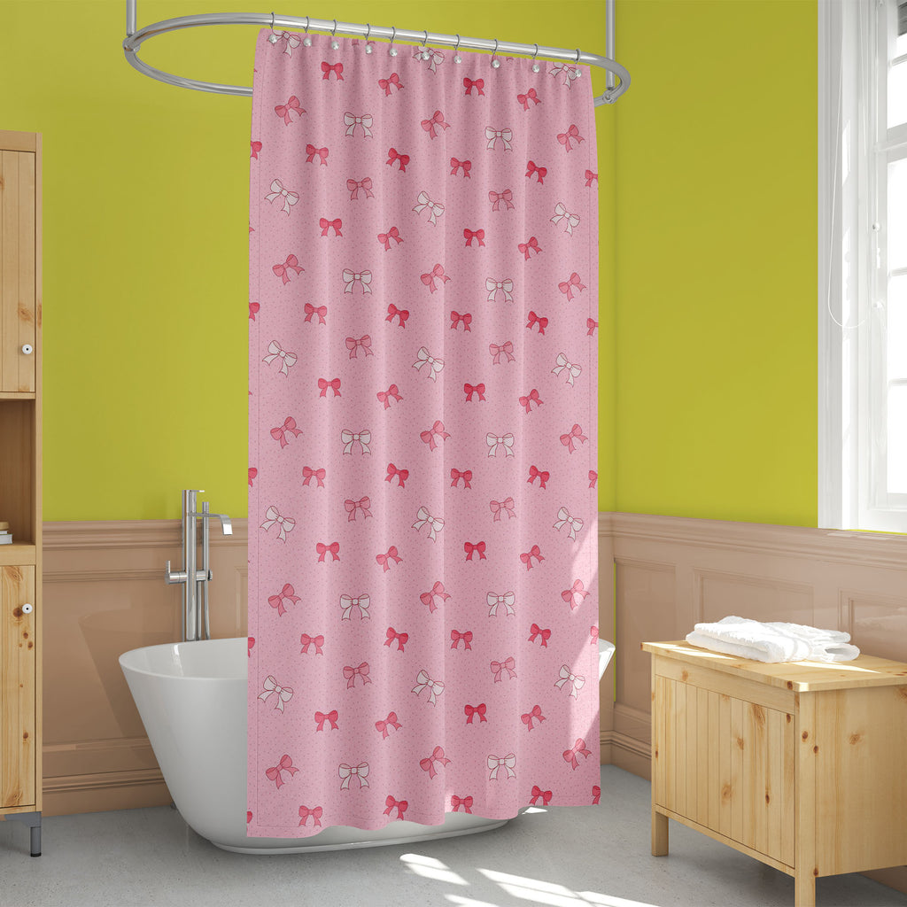 Pink Bows Washable Waterproof Shower Curtain-Shower Curtains-CUR_SH_EL-IC 5007345 IC 5007345, Ancient, Baby, Birthday, Black and White, Books, Children, Digital, Digital Art, Dots, Festivals and Occasions, Festive, Graphic, Hand Drawn, Historical, Holidays, Illustrations, Kids, Love, Medieval, Patterns, Retro, Romance, Signs, Signs and Symbols, Symbols, Vintage, White, pink, bows, washable, waterproof, shower, curtain, bow, background, birth, card, celebration, childish, color, cute, day, decor, decorate, d